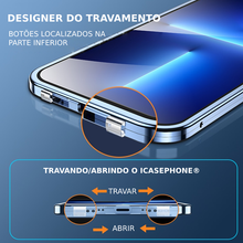 Carregar imagem no visualizador da galeria, Icasephone® Proteção Completa à Prova de Choque Trava Dupla Face Magnética Caixa Transparente Tampa de Metal
